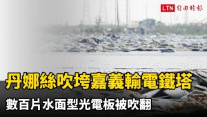 丹娜絲吹垮嘉義輸電鐵塔 數百片水面型光電板被吹翻