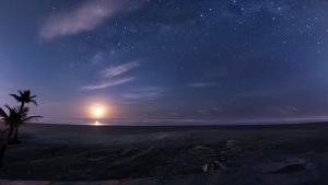 Milky Way and the Moon Rising in the Sky Beautifully