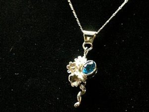 Sterling silver Necklace with Blue Apatite Floral Design