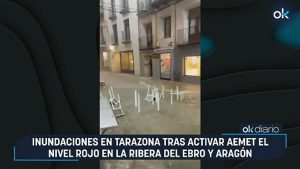 Inundaciones en Tarazona tras activar Aemet el nivel rojo en la Ribera del Ebro y Aragón