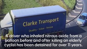 Driver who inhaled nitrous oxide before killing man, 81, detained for 11 years