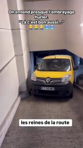 Elle tente de sortir d'un parking souterrain, c'est pas gagné