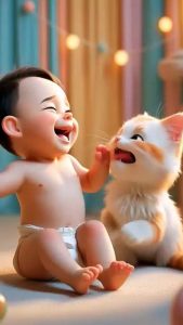 Baby and Kitten Get a Funny Surprise! 😂 _ Fart Reaction Moment #shorts #babyfart #catshorts