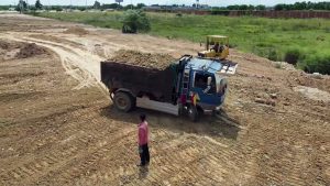 Amazing Bulldozer D20P Demonstrating Skill Into Water With Several Dump Trucks While Moving Big Soil