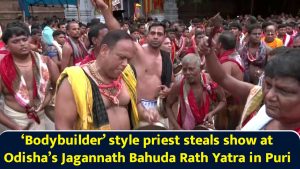 ‘Bodybuilder’ style priest steals show at Odisha’s Jagannath Bahuda Rath Yatra in Puri